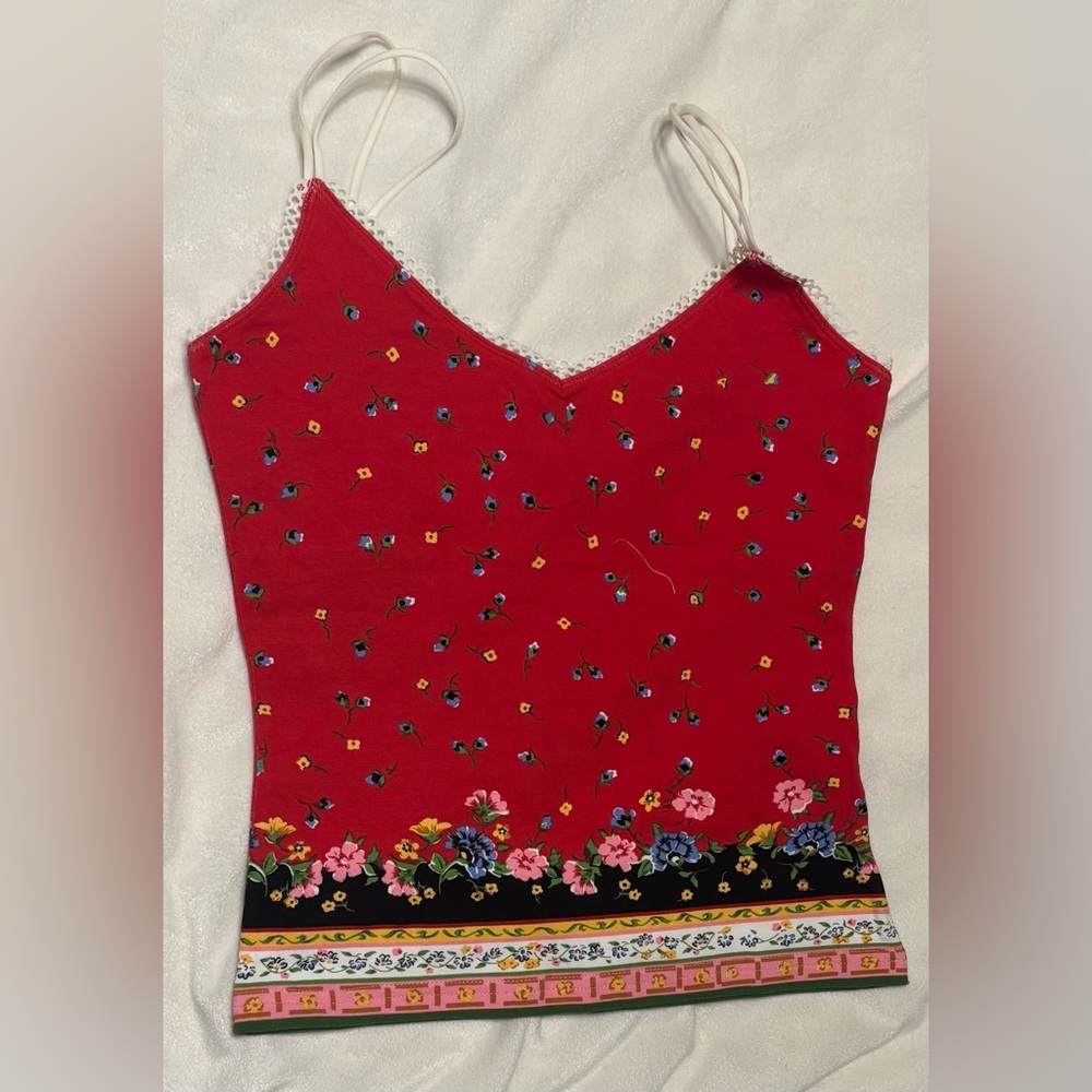 Energie Red Floral V-Neck Cami with Border Print